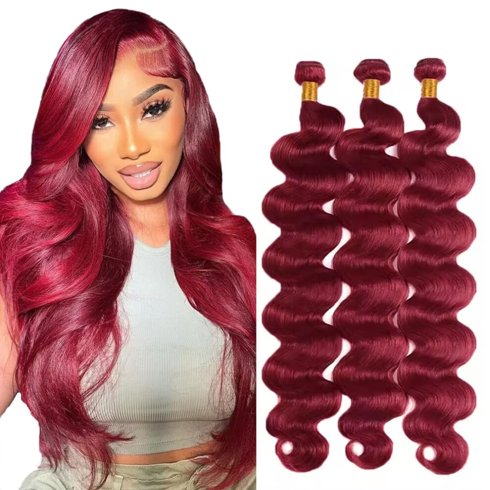 Unisex Red 99J Burgundy Brazilian Straight Human Hair Bundles 22 24 26 Inch Virgin Remy Extensions
