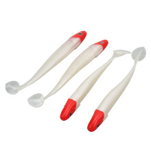 4 pcs Soft Fishing Lures T Tail Maggot Baits Red Head White Body