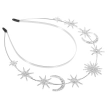 Bridal Headpiece with Elegant Moon Star Motifs, Double Layer Wedding Crown with Crystal Accents