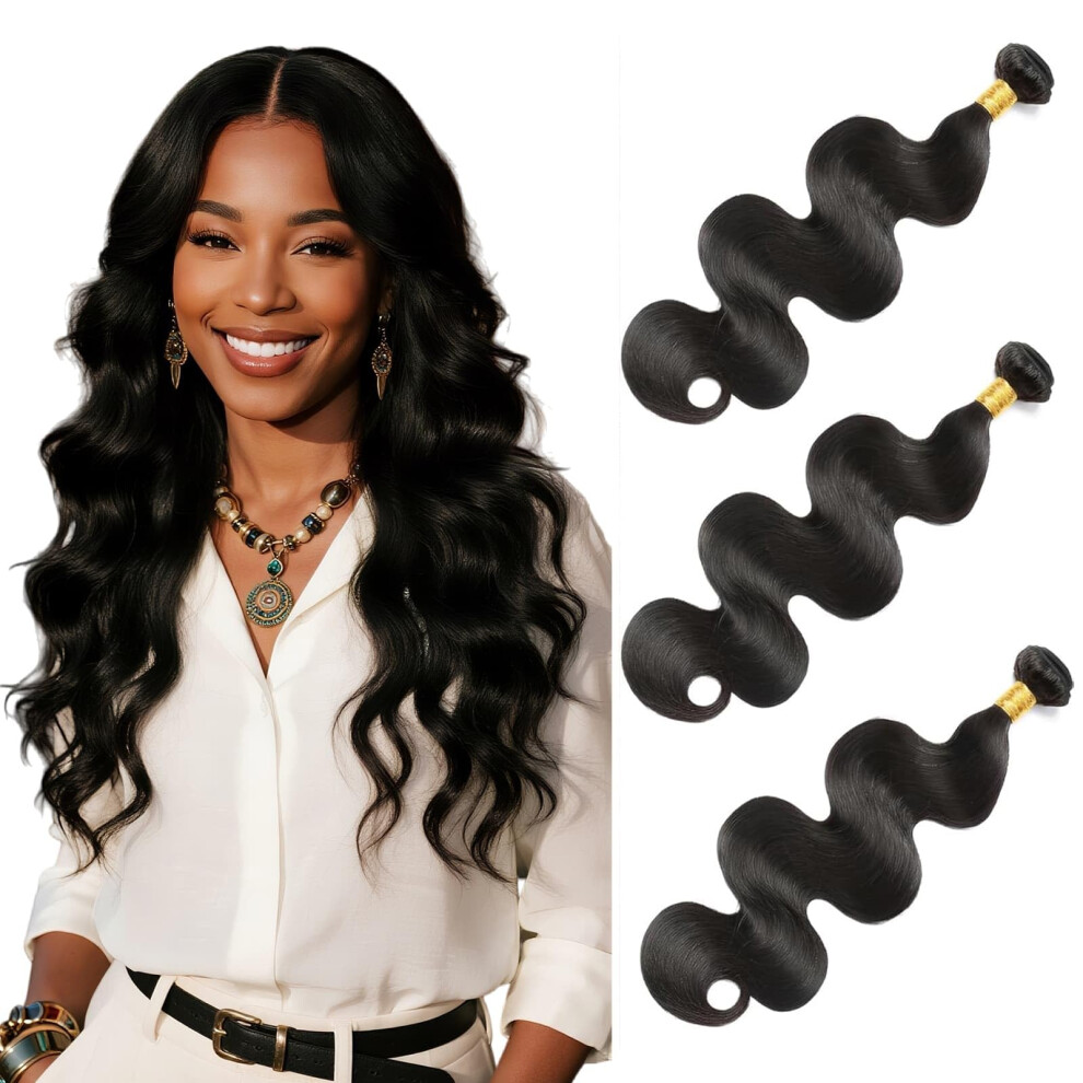 Unisex Brazilian Body Wave Hair Bundles 1B Color Virgin Remy Human Hair Extensions 12A Grade 1216 Inch