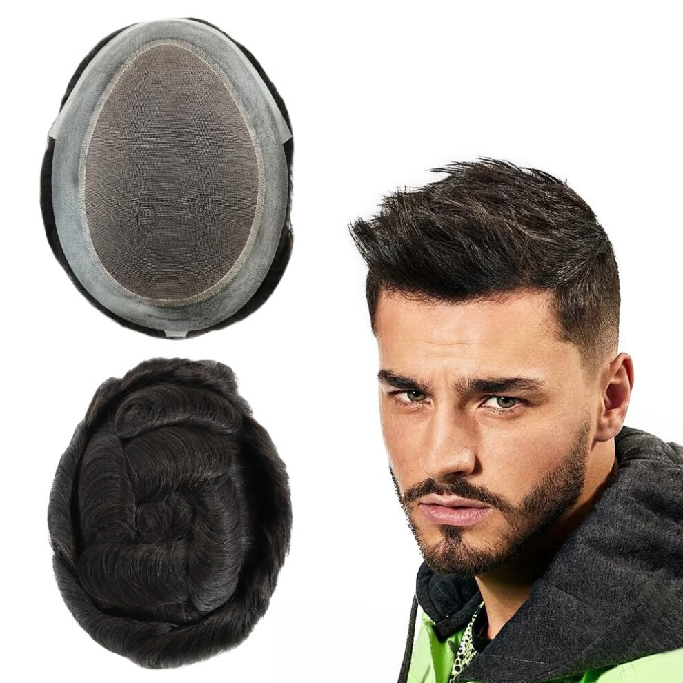 Unisex Men's Toupee Human Hairpiece Mono Base With Natural Hairline, Breathable Pu Perimeter 7X10