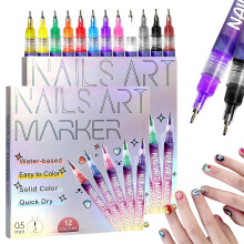12 Colors Nail Art Pens Set with UltraFine Tip for DIY Acrylic Drawing and Painting