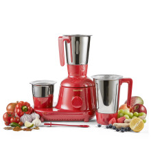 Geepas 750W Mixer Grinder 3in1 Stainless Steel Jars Blades 3 Speed Chutney Dry Wet Grinding Safety Lock Overload 2 Year Warranty Red