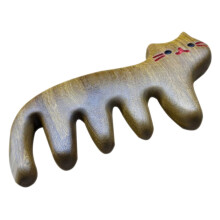 Wooden Wide Tooth Sandalwood Comb for Curly Hair with Scalp Massage and DualSided Cat Carving