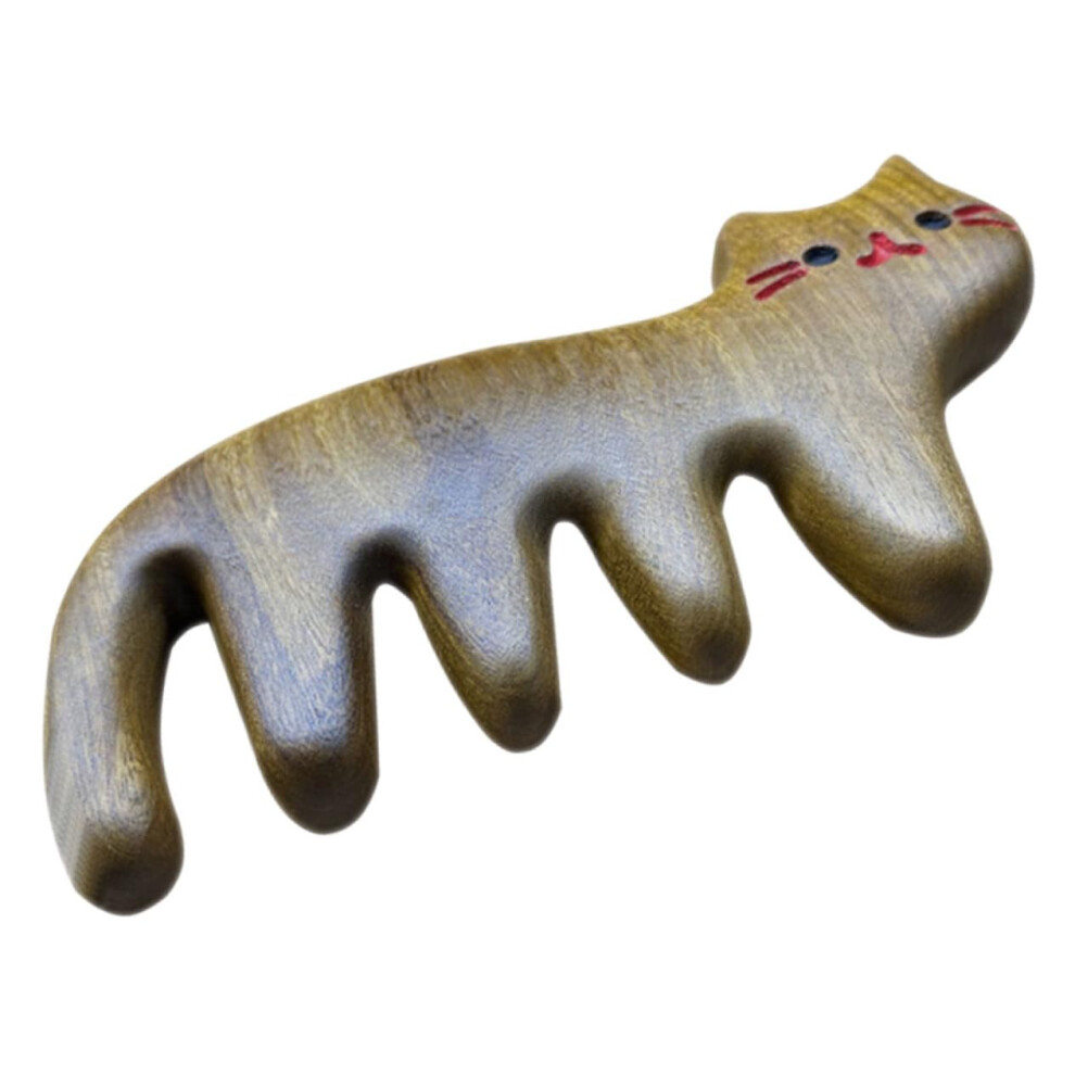 Wooden Wide Tooth Sandalwood Comb for Curly Hair with Scalp Massage and DualSided Cat Carving