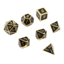 7 Stück Metal Zinklegierung Polyederradsetz, Glänzendes Gold/Schwarz