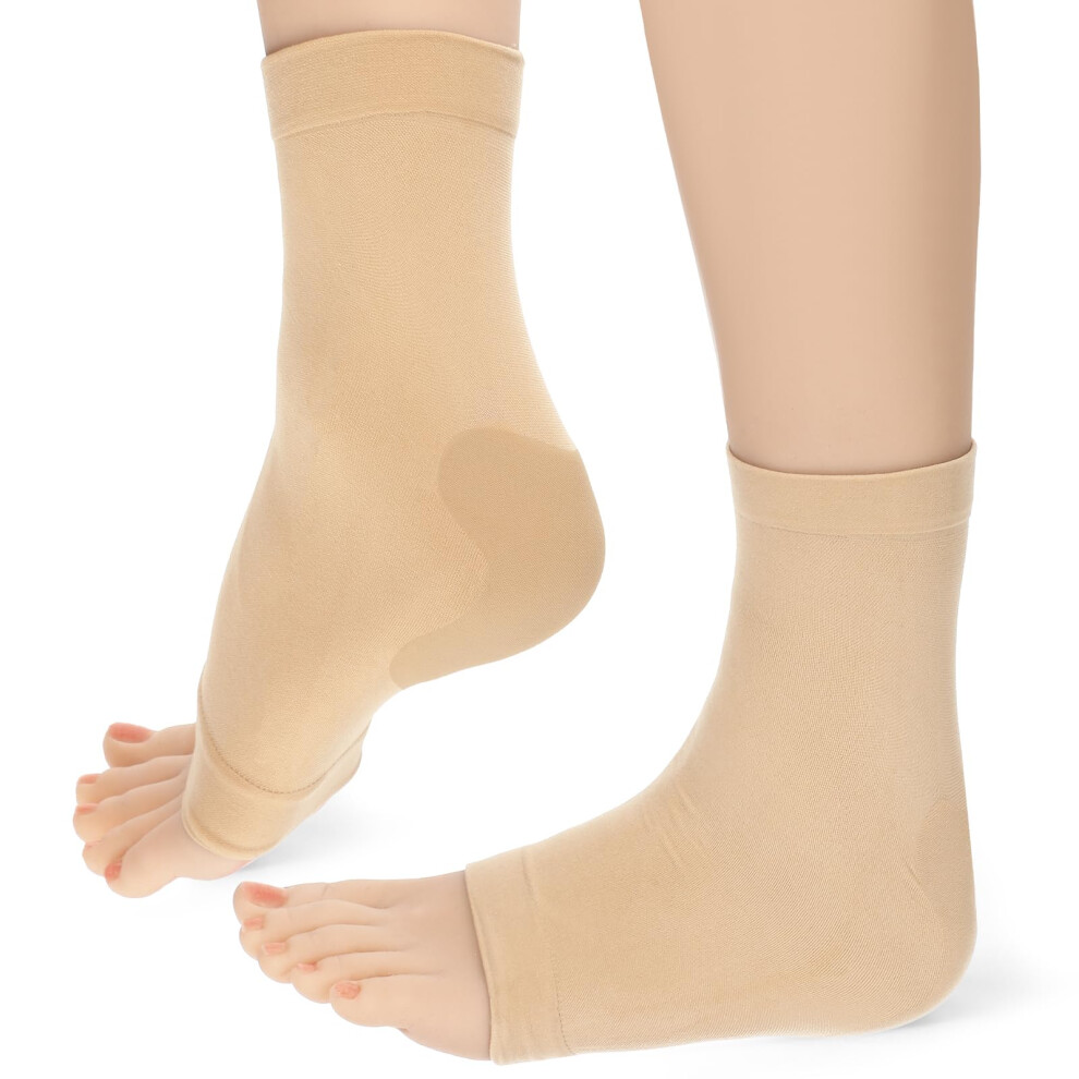2 Pcs Achilles Tendon Support Socks with Gel Heel Cushion, Skin Color Compression Sleeves for Women and Men