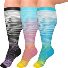 Compression Socks for Women 3XL Wide Calf,  Stretch Plus Size Set of 3 for Running and Cycling
