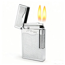 Luxury Refillable Dual Soft Flame Torch Lighter Silver, Brass Windproof Butane Gift for Men