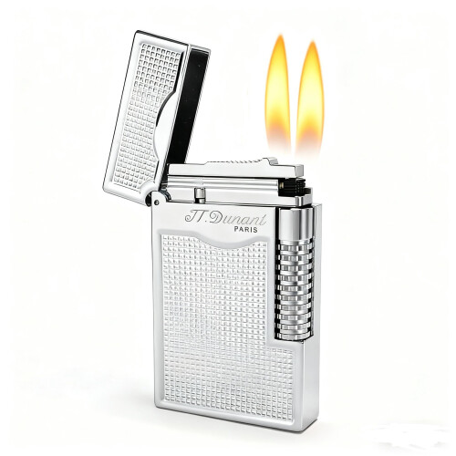 Luxury Refillable Dual Soft Flame Torch Lighter Silver,  Brass Windproof Butane Gift for Men