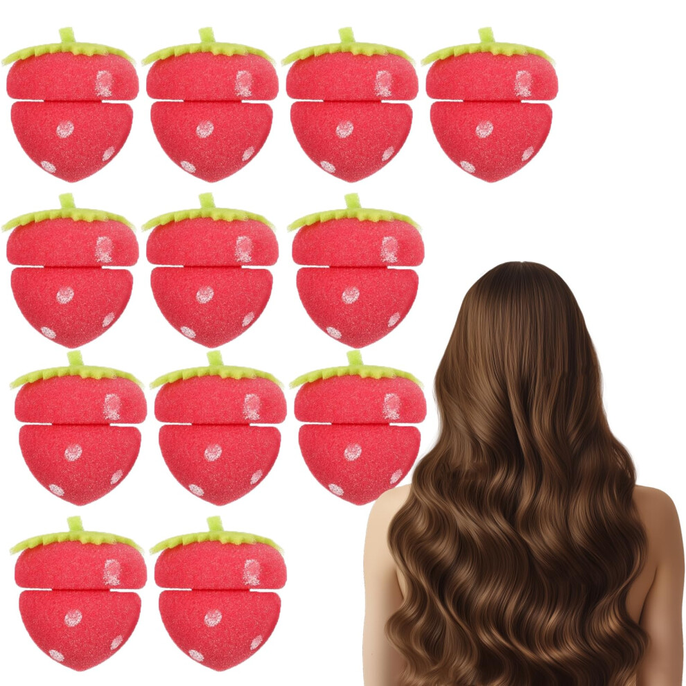 24PCS Strawberry Heatless Hair Curlers Soft Sponge Rollers for Overnight Comfortable Curls