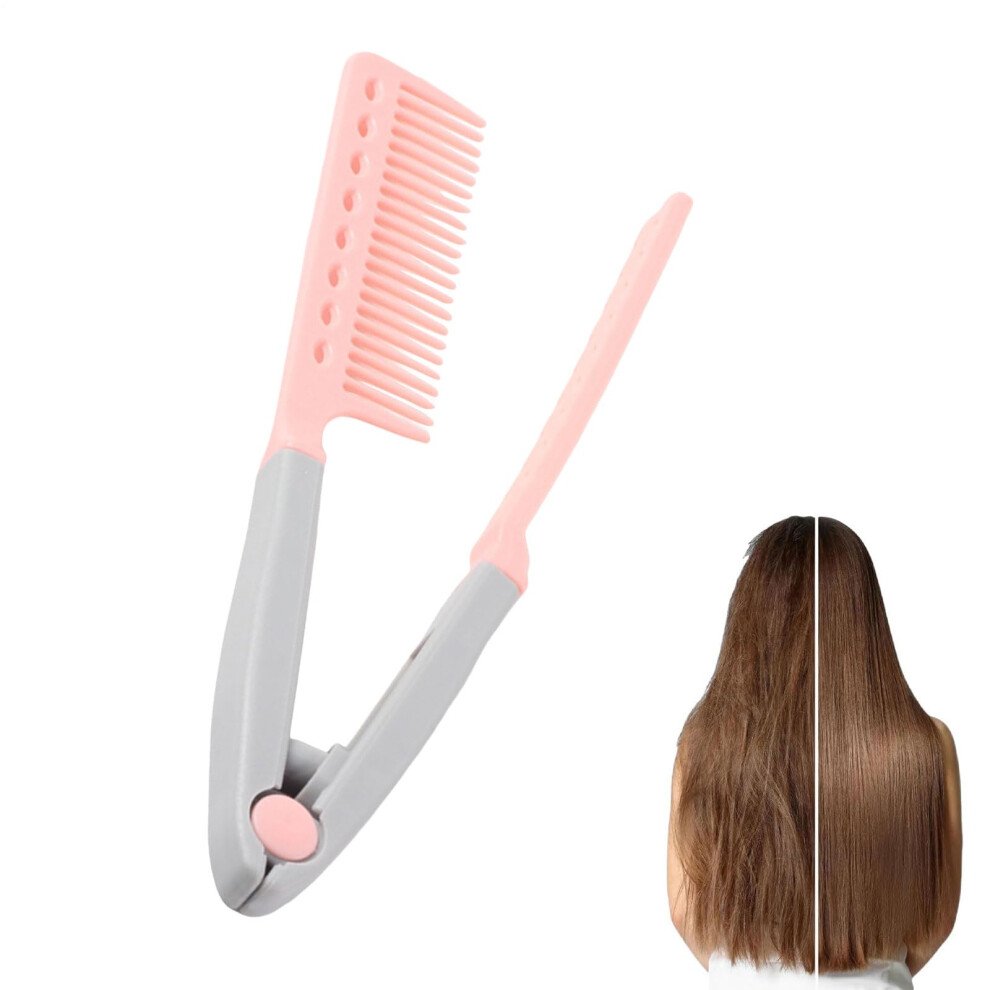 2 Pack V Shaped Hair Straightening Comb Set Anti Frizz Even Heat for Thick Curly Hair Pink
