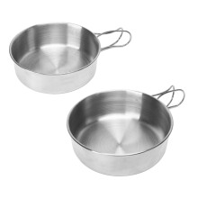 Portable Stainless Steel Camping Bowl with Foldable Handle, 450ml
