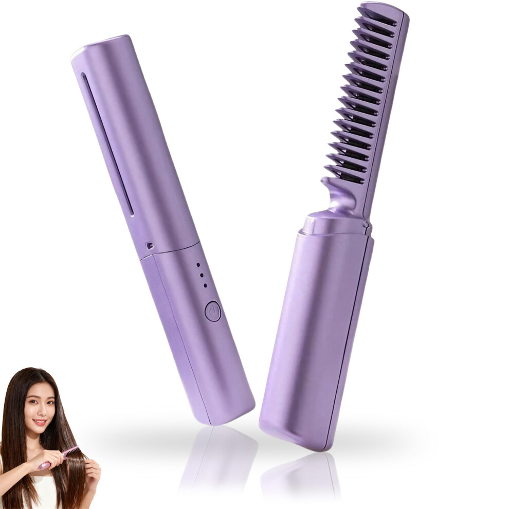 Purple Wireless Hair Straightener And Curler 2In1 Ceramic Fast Heating Travel Rechargeable