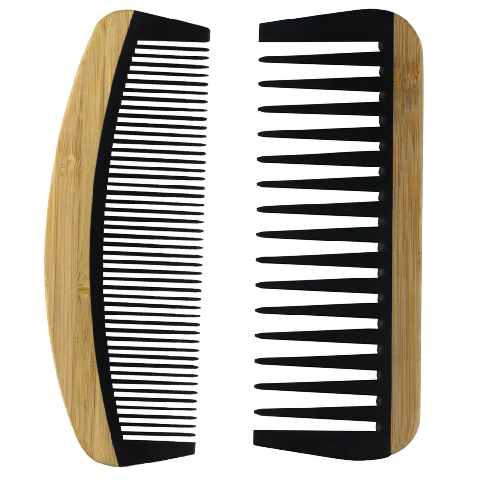 Bamboo Hair Comb with Wooden Handle, Wide and Fine Tooth, EcoFriendly, Gentle Scalp Massage, 6.1 Inch