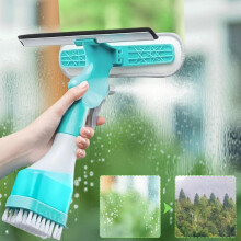 4in1 Window Cleaner with Spray Bottle, Squeegee and Brush for Car Windshield and Home Glass Cleaning