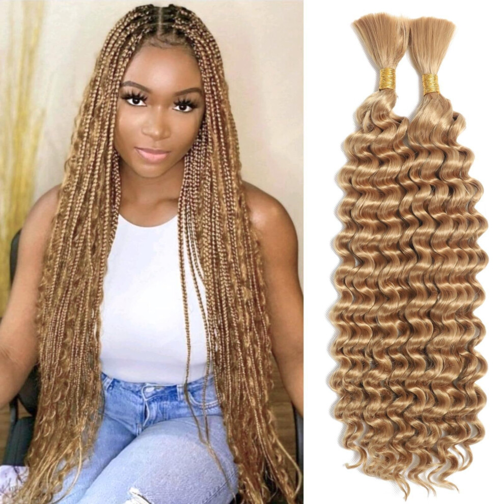 24 Inch Deep Wave Human Braiding Hair Extensions for Boho Knotless Braids Color 27 Brazilian Remy