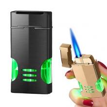 Windproof Butane Lighter with Adjustable Flame, Visible Fuel Window, Refillable Metal Design for Camping