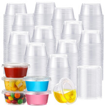 400 Pack 2 oz Plastic Portion Cups with Leak‑Resistant Lids, Stackable Disposable Containers for Sauces, Dressings and Jello Shots