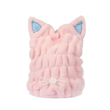 Microfiber Hair Towel Wrap for Women Quick Dry Absorbent Cap with Cute Cat Design Pink