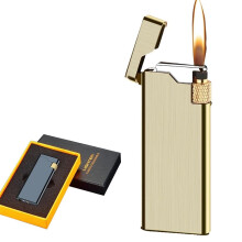 Mini Metal Lighter Gold UltraThin Refillable Butane Lighter with Adjustable Soft Flame for Camping Kitchen