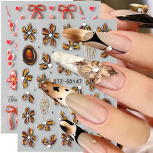Nail Art Stickers 3D Self Adhesive Flower Bow Christmas Holiday Decals with Glossy Finish