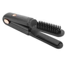 Cordless Hair Straightener Brush 2 in 1 Curler with Digital Display, Rechargeable Travel Styling Comb Black