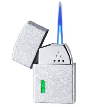 Butane Torch Lighter Silver Windproof Direct Flame with Adjustable Visible Flame and 4 Ignition Modes for Camping