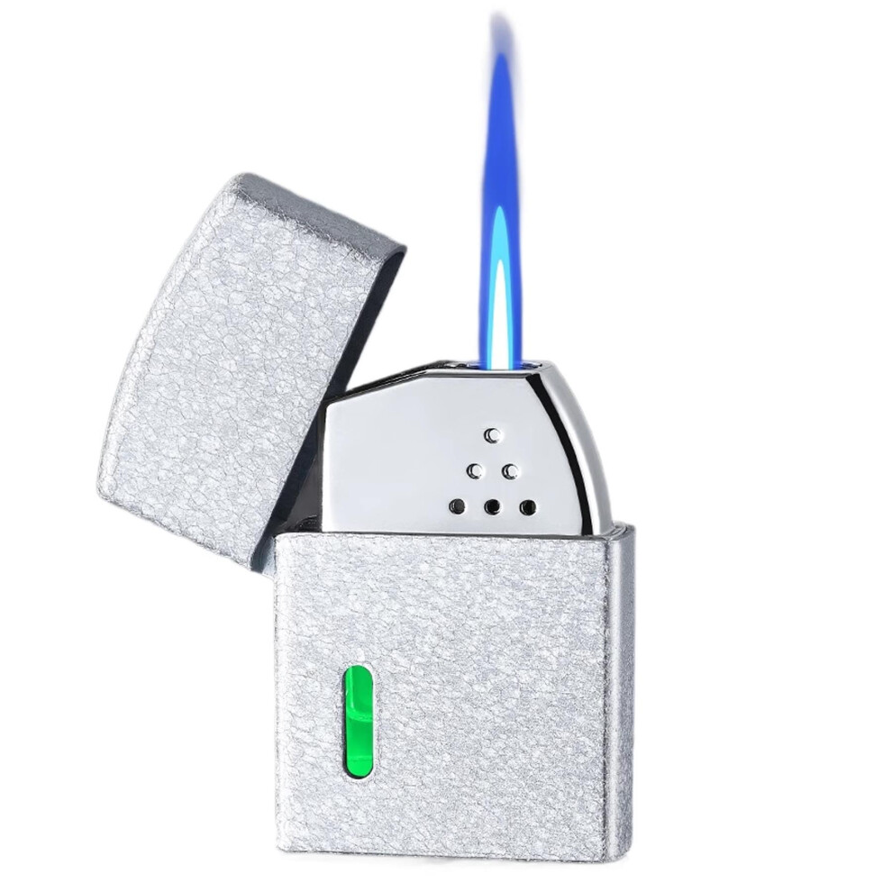 Silver Butane Torch Lighter Windproof Direct Flame With Adjustable Visible Flame And 4 Ignition Modes For Camping