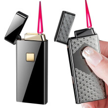 Butane Torch Lighter 2 Pack, Ultra Thin Windproof Refillable Red Lighter with Silent Push Ignition for Men and Women