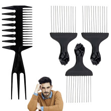 4Pack Metal Afro Hair Pick and Wide Tooth Comb Set for Curly Thick Hair Styling and Detangling