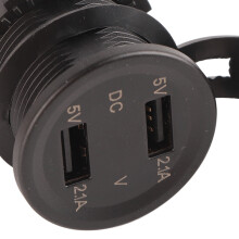 Motorcycle Dual USB Charger 12V Digital Voltmeter Red 4x3.65x2.85cm