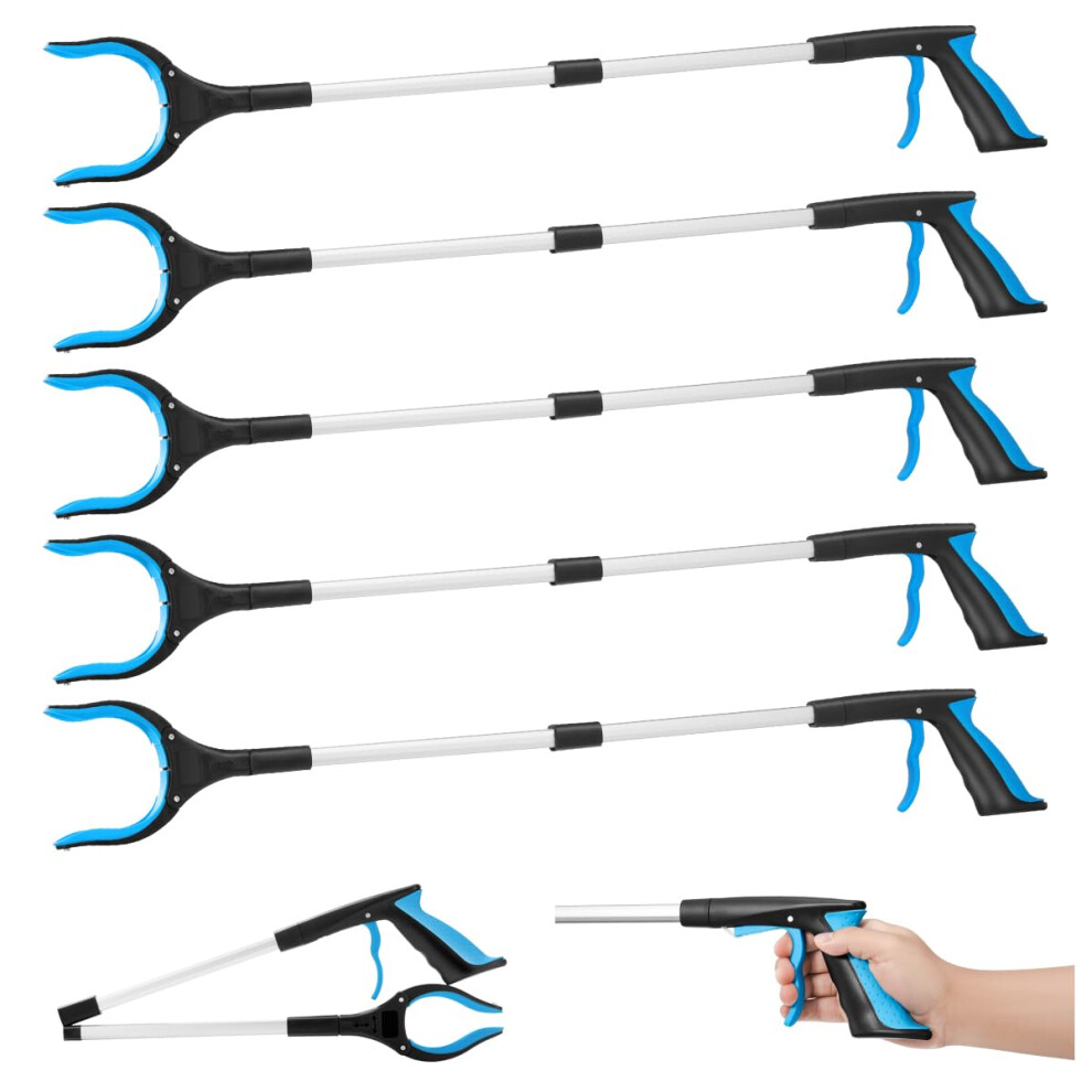 Reacher Grabber Tool Set of 6, Ergonomic Grip Handle and Rubberized Jaws for Easy Trash Pickup