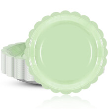 50 Count 7 Inch Sage Green Scalloped Paper Plates for Dessert Cake Birthday Baby Shower Party