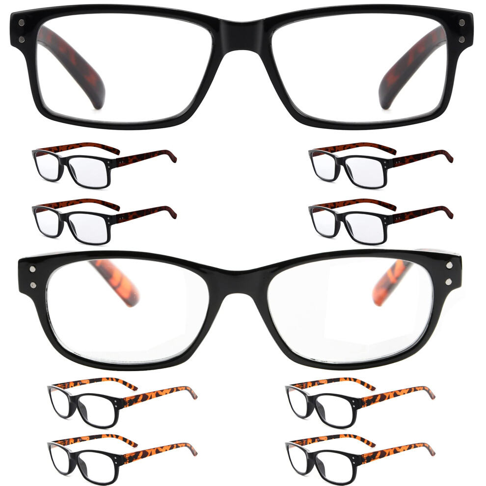 Black Men's Reading Glasses Bundle 10 Pack +2.25 Clear Magnification Classic Frame With Tortoise Arms