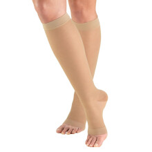2030 mmHg Open Toe Compression Socks for Men and Women, Graduated Support for Varicose Veins Relief, Beige Medium