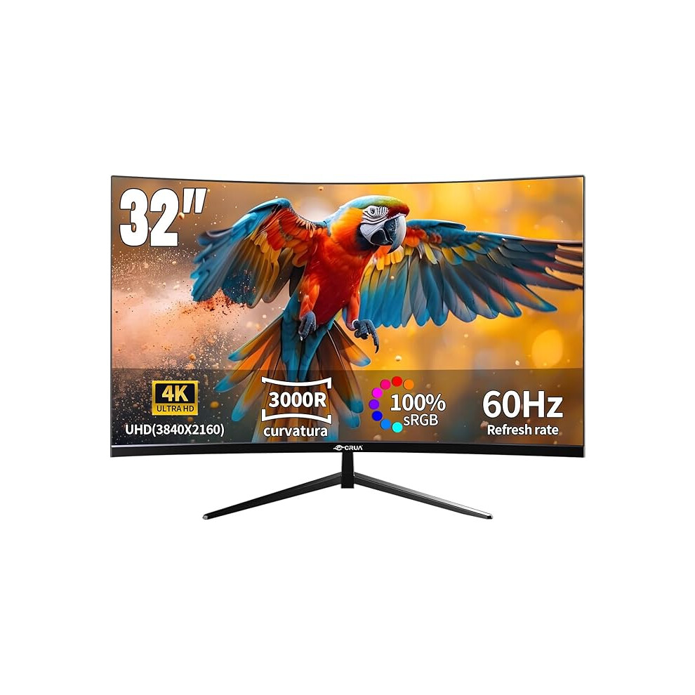 Crua 32 Inch 4K Curved Monitor, 3000R Va Panel, Uhd 3840X2160 With Hdr10
