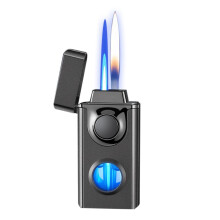 Butane Torch Lighter with Voice Activated Ignition, Windproof Dual Flame Metal Design for Camping and Gift Black 2