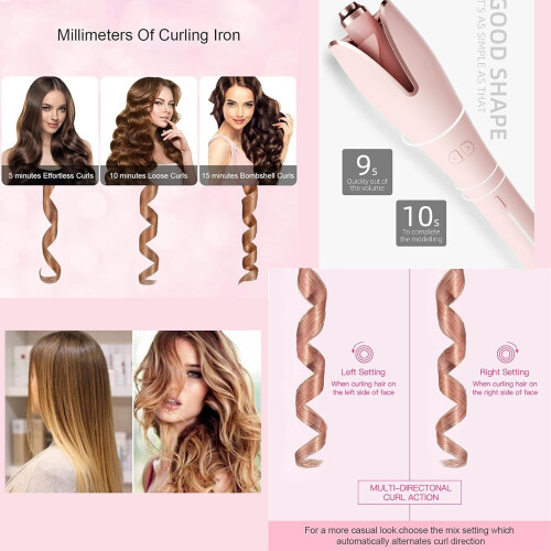 Automatic Rotating Curling Iron with Ceramic Coating for Beach Waves, Ionic Shine, Dual Voltage Travel Use 2