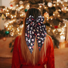 Christmas Hair Clip with Snowman and Santa Design, Black Holiday Bow for Women and Girls