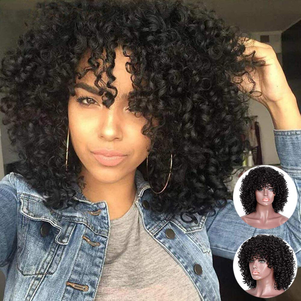 Unisex Black Curly Afro Wig For Women Natural Heat Resistant Synthetic Short Hair With Instant Volume Boost