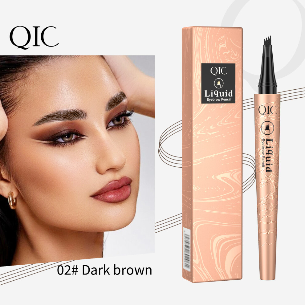 Gopatriot Memory Brown (02# Dark Browm) Qic Waterproof Microblading Eyebrow Pen 4 Fork Tip Eyebrow Pencil 3D Tattoo Pencil
