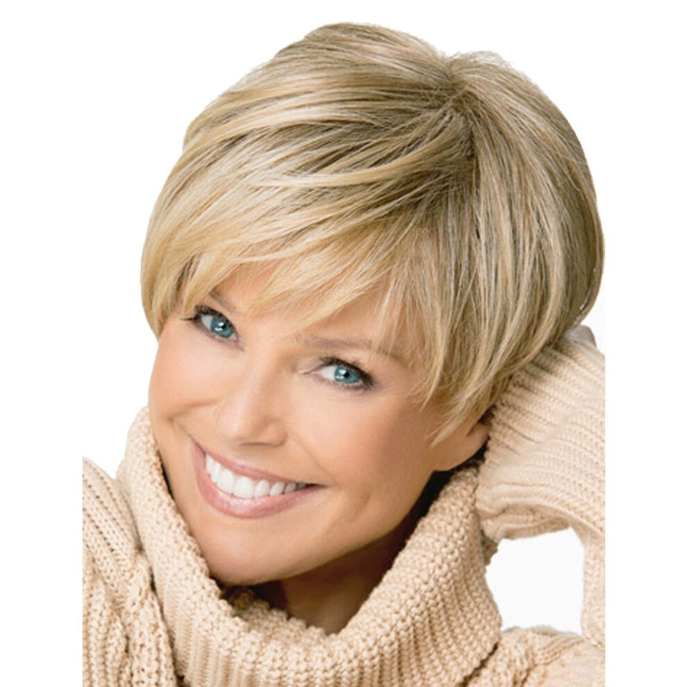 Blonde Bob Wig for Women Short Straight Synthetic Hair Natural Color Low Maintenance Gift Set