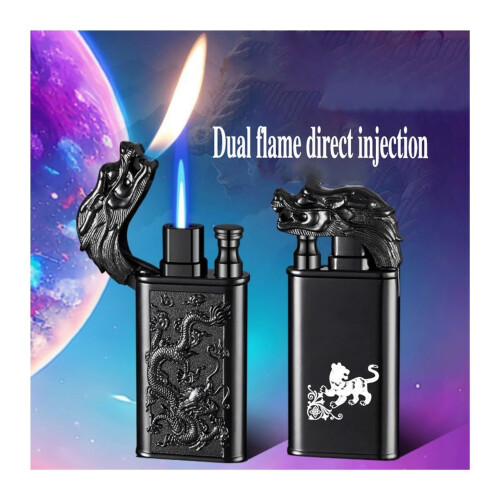 Double Flame Butane Torch Lighter Black, Refillable Windproof Design with Adjustable Flame Control for Cooking 1