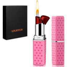 Cute Pink Lipstick Lighter for Women, Refillable Butane Design with Adjustable Soft Flame, Gift Choice