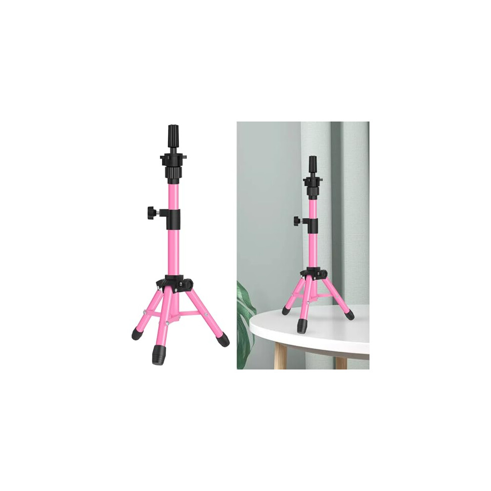 Pink Adjustable Wig Stand Tripod For Styling And Training Heads With Stable Foldable Base,