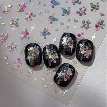 SelfAdhesive Glitter Nail Art Stickers with Star and Heart Decals for DIY Manicure and Press On Nails (1 Sheet)