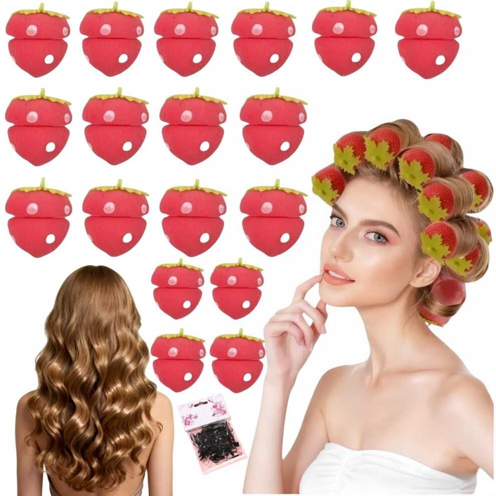 Heatless Hair Curlers Strawberry Rollers for Overnight Styling Soft Sponge No Heat Curls 18 PCS