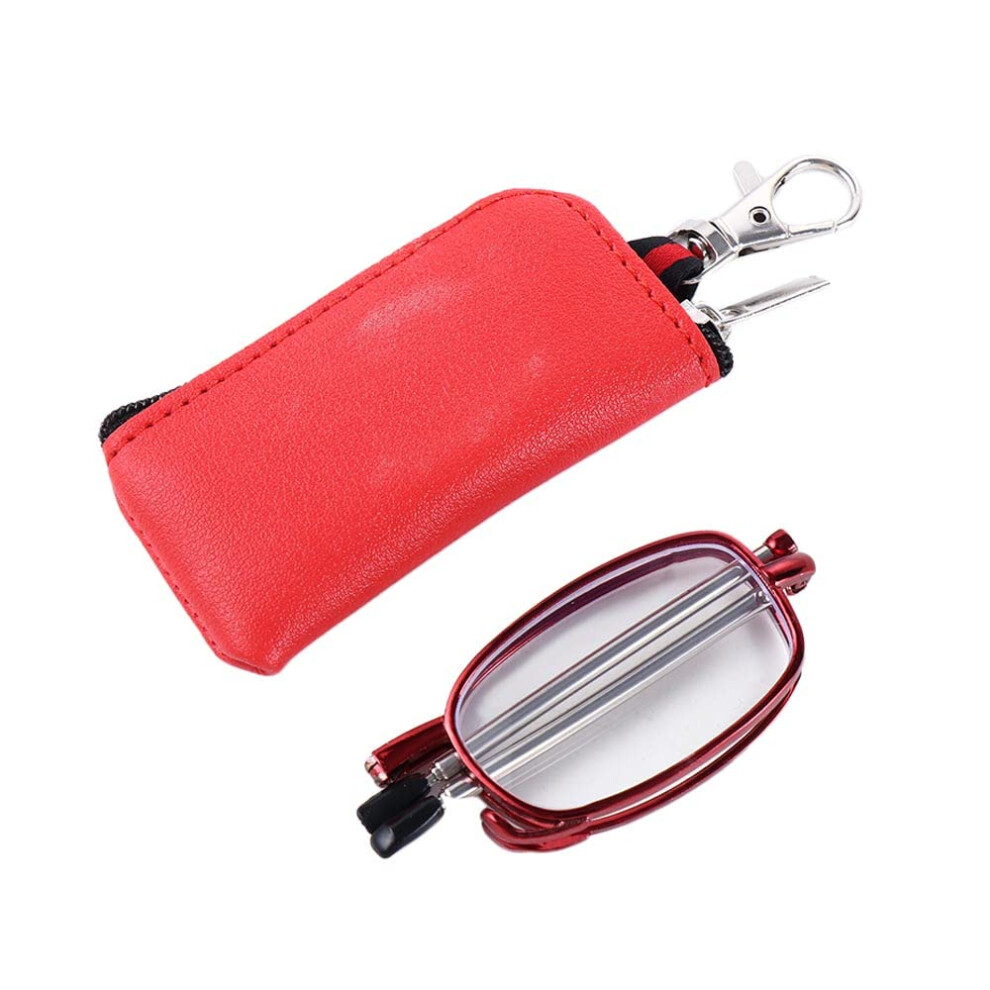 Folding Reading Glasses AntiBlue Light Metal Frame +3.00 with Keychain and Red Storage Bag