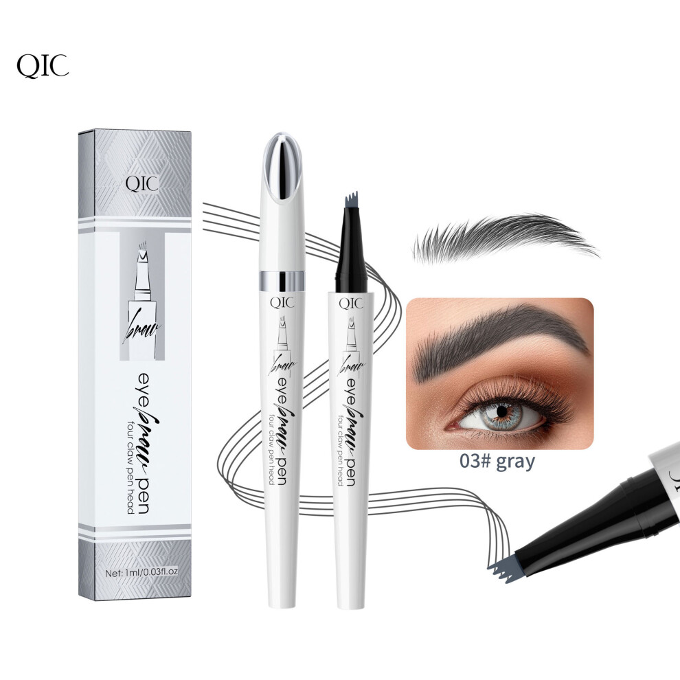 Gopatriot Memory Grey (03# ) Qic Waterproof Microblading Eyebrow Pen 4 Fork Tip Eyebrow Pencil 3D Tattoo Pencil